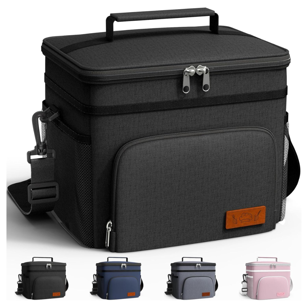 HOTOR 9L Insulated Leak-Proof Lunch Box Cooler Bag With 4 Pockets (Black)