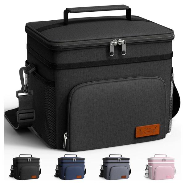 HOTOR 9L Insulated Leak-Proof Lunch Box Cooler Bag With 4 Pockets (Black)