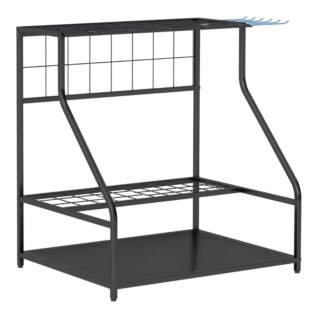 3-Tier Garden Tool Storage Rack with Hooks (Blue)