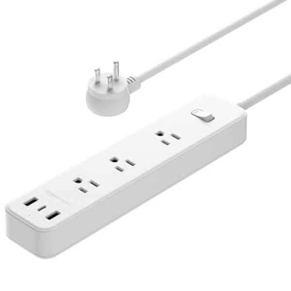 AmazonBasics 5ft Power Strip Extension Cord with 3 Outlet & 3 USB Ports