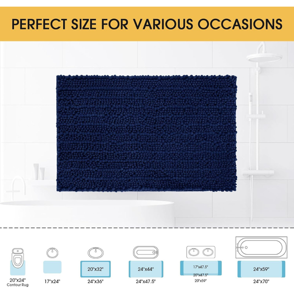 30" x 20" Accumteck Luxury Chenille Non-Slip Bath Rug (Navy Blue)