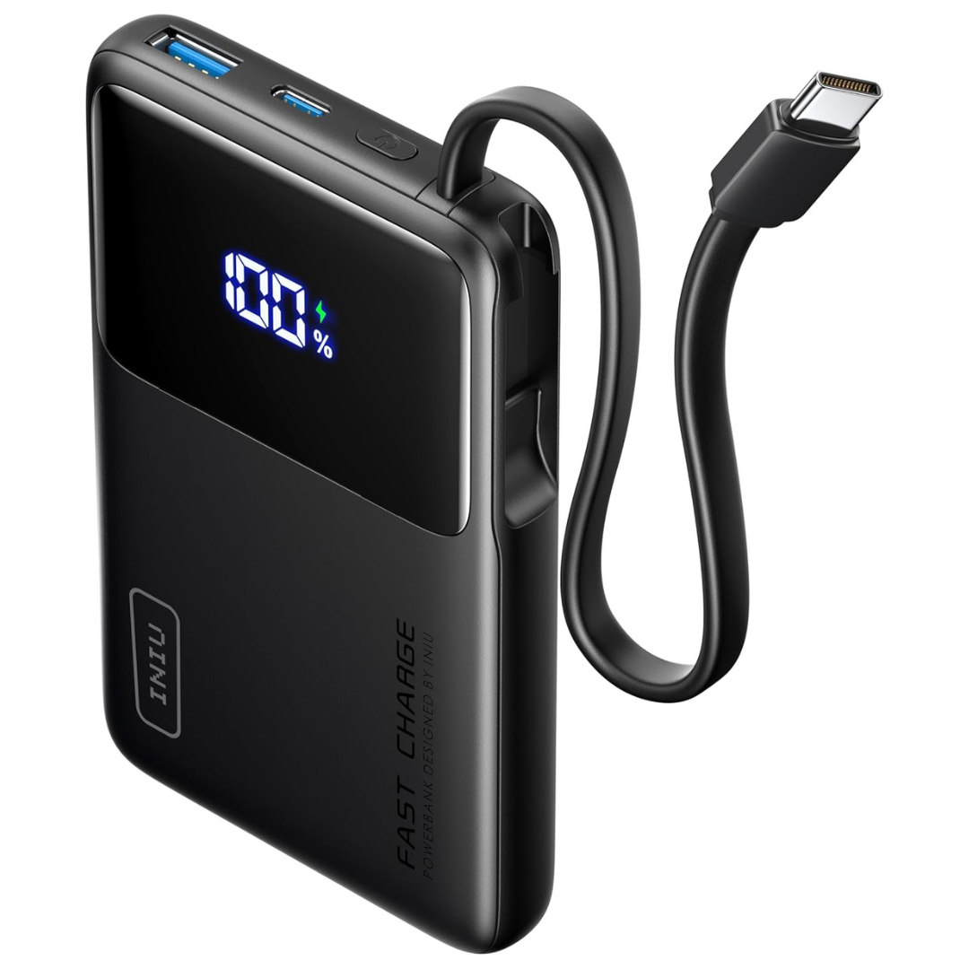 INIU 45W 10000mAh Portable Power Bank With Built-in USB-C Cable