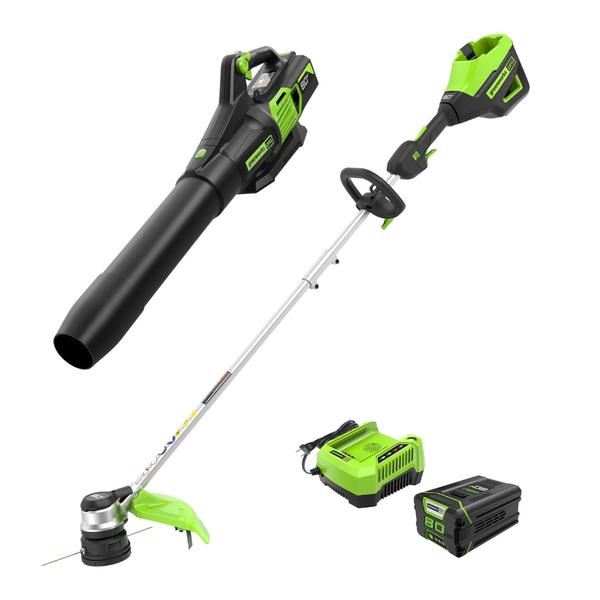 Greenworks 80V String Trimmer & Brushless Blower Combo W/ Battery & Charger