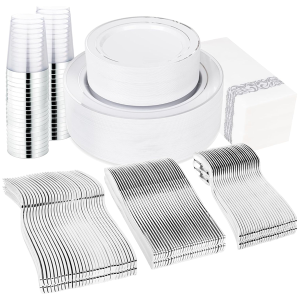400-Piece Supernal Silver Plastic Dinnerware Set