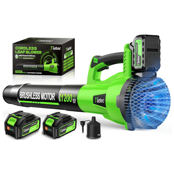 1200W Brushless Electric Leaf Blower W/ 2 x 5.0Ah Batteries