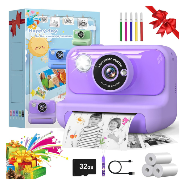 Gofunly Kids' Instant Print 1080p Digital Video Camera W/ 32GB Card