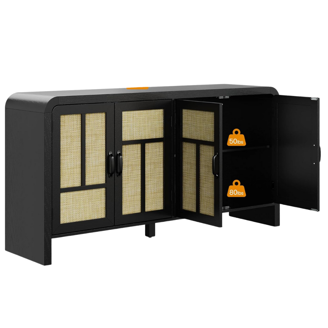 RoyalCraft 59" Rattan Buffet Cabinet Credenza W/ 4 Doors & Shelves