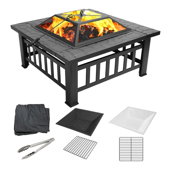 Uhomepro 32" Wood Burning Fire Pit Tables With Screen Lid (Black)