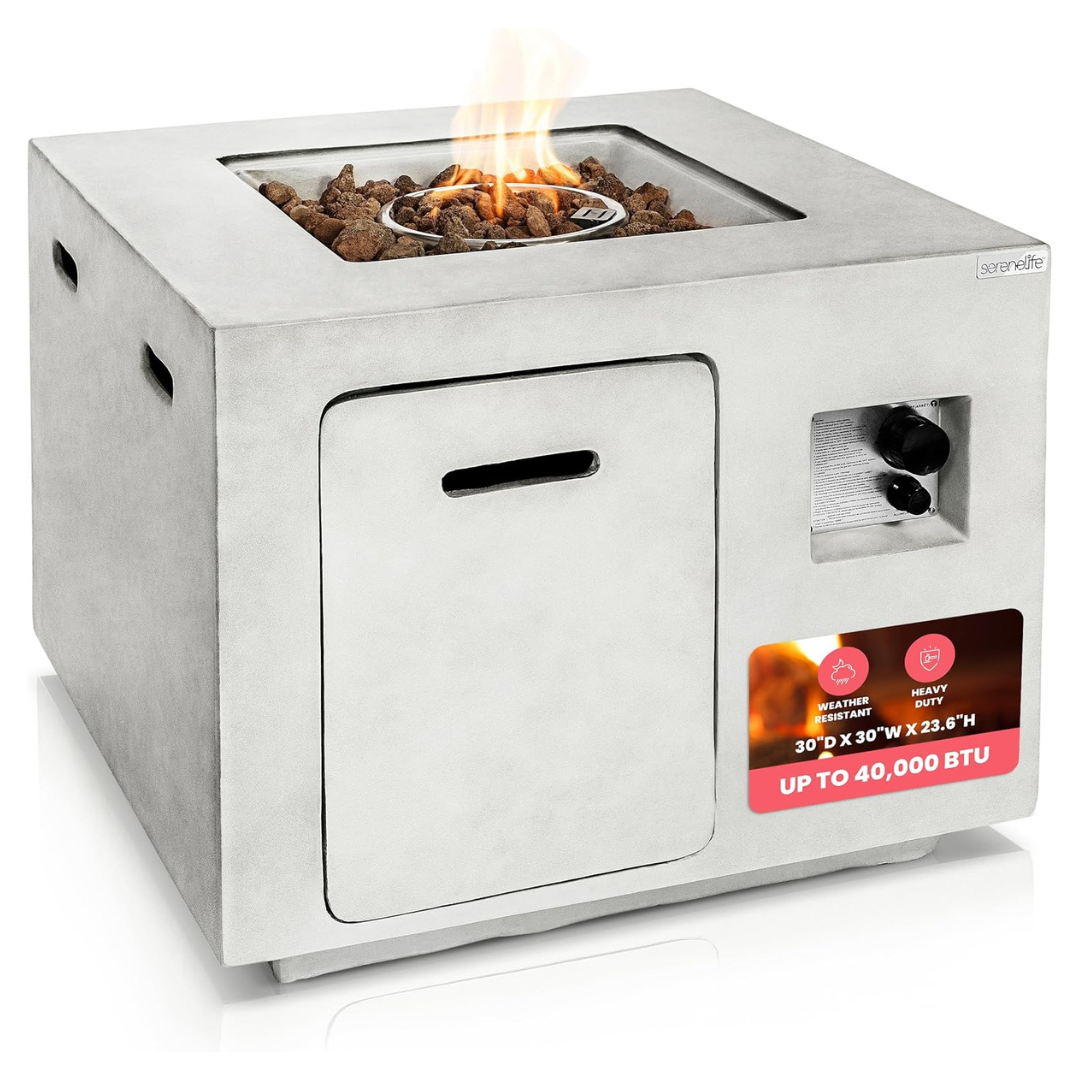 SereneLife 40,000 BTU Propane Fire Pit Table W/ Adjustable Flame
