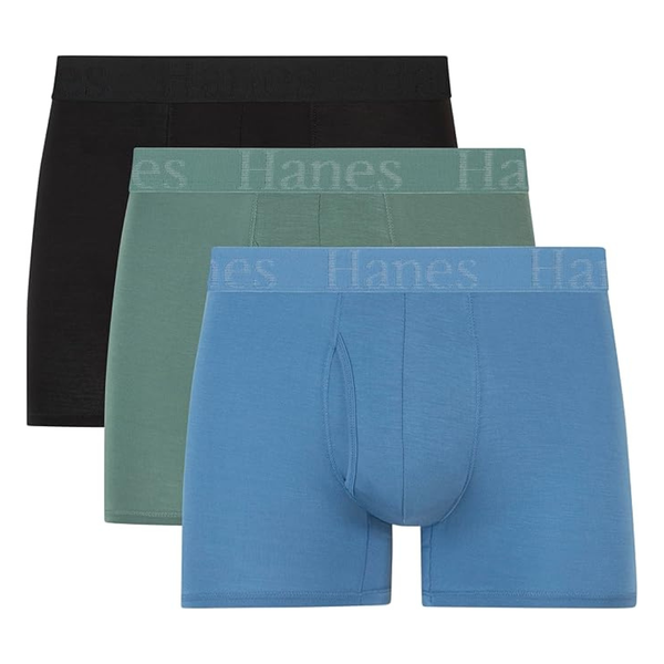3-Pack Hanes Men's Elastic Waistband Spandex Trunk Underwear