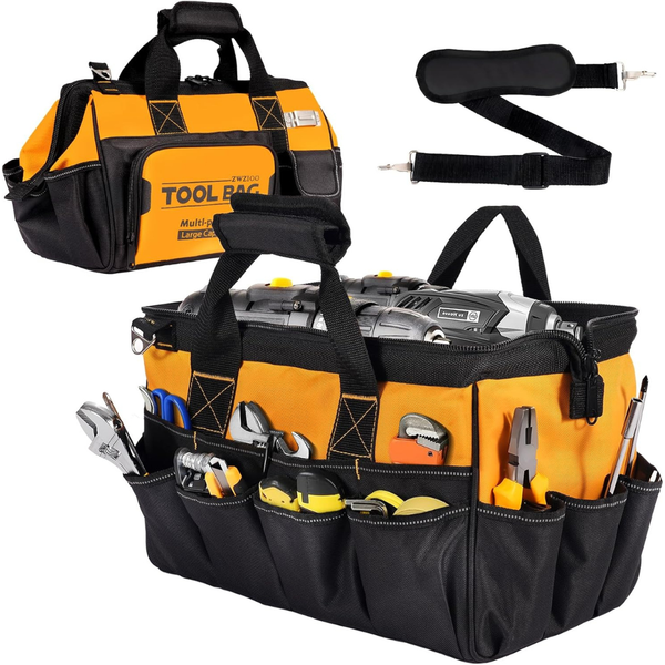 16" Heavy Duty Tool Bag with 19 Pockets (Black & Yellow)