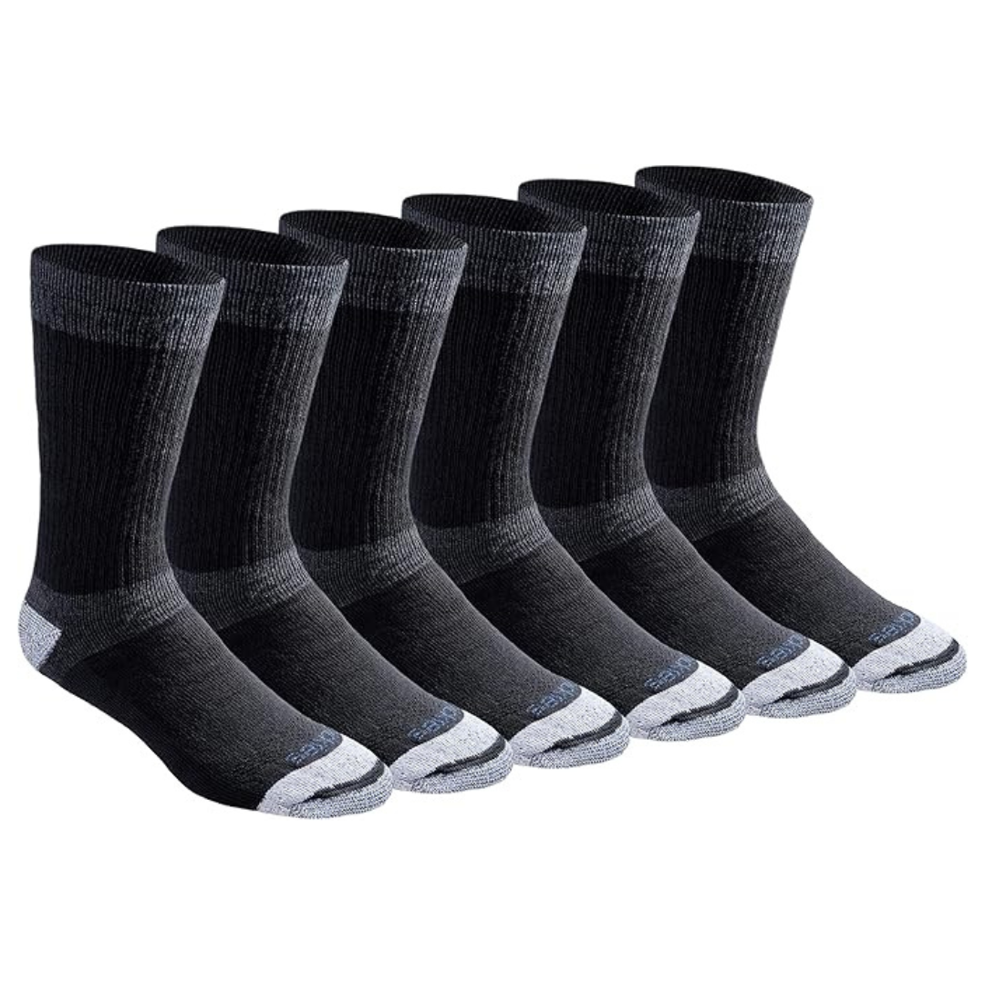 6-Pairs Dickies Men's Dri-Tech Moisture Control Cushion Crew Socks