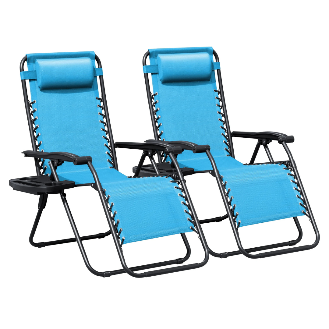 2-Pack Lacoo Patio Foldable Zero Gravity Lawn Chair (Light Blue)