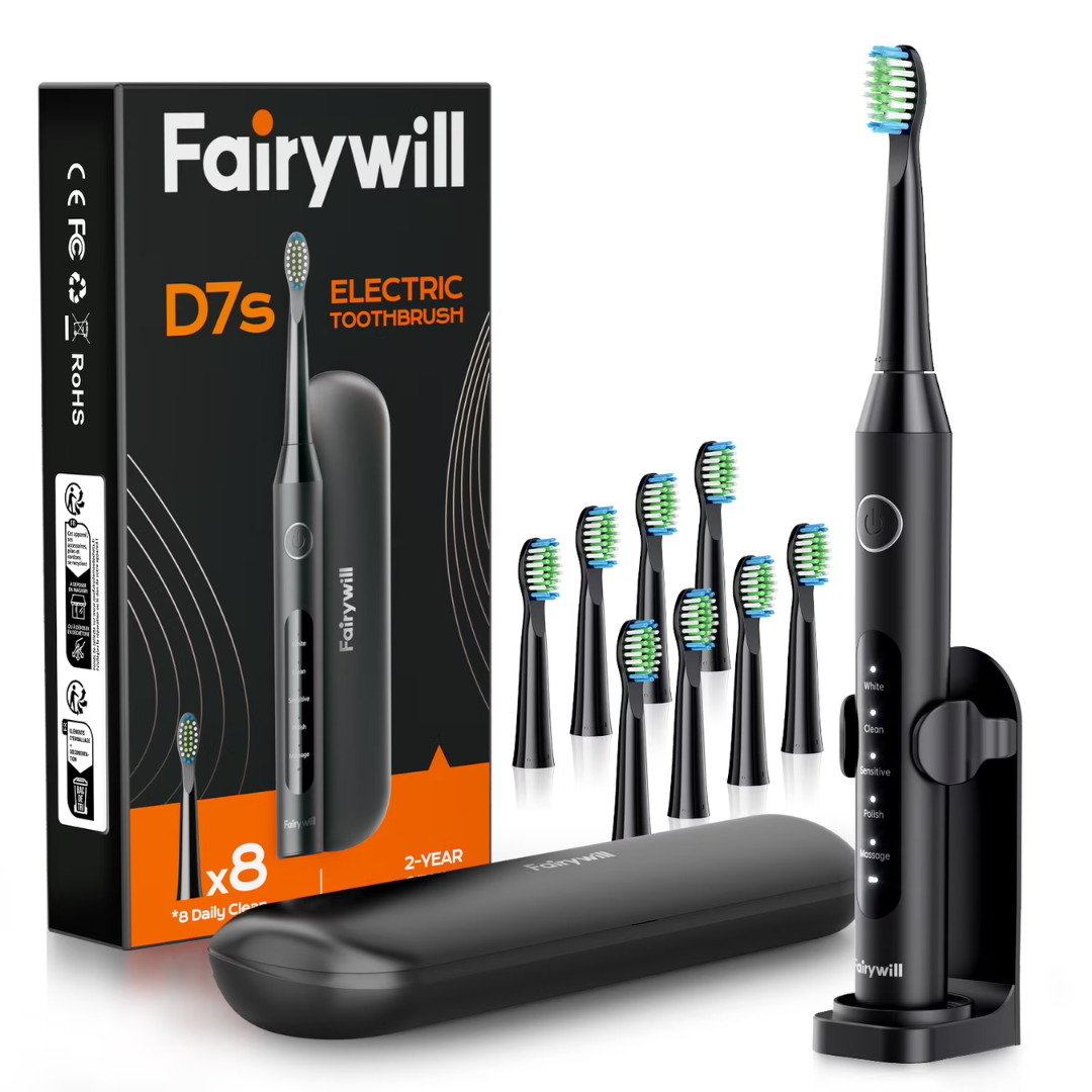 Fairywill D7s Sonic Electric Toothbrush With 8 Brush Heads (5 Colors)