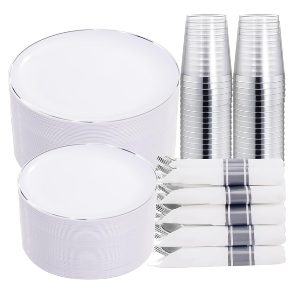 350-Piece Plastic Dinnerware Set With Pre Rolled Napkins
