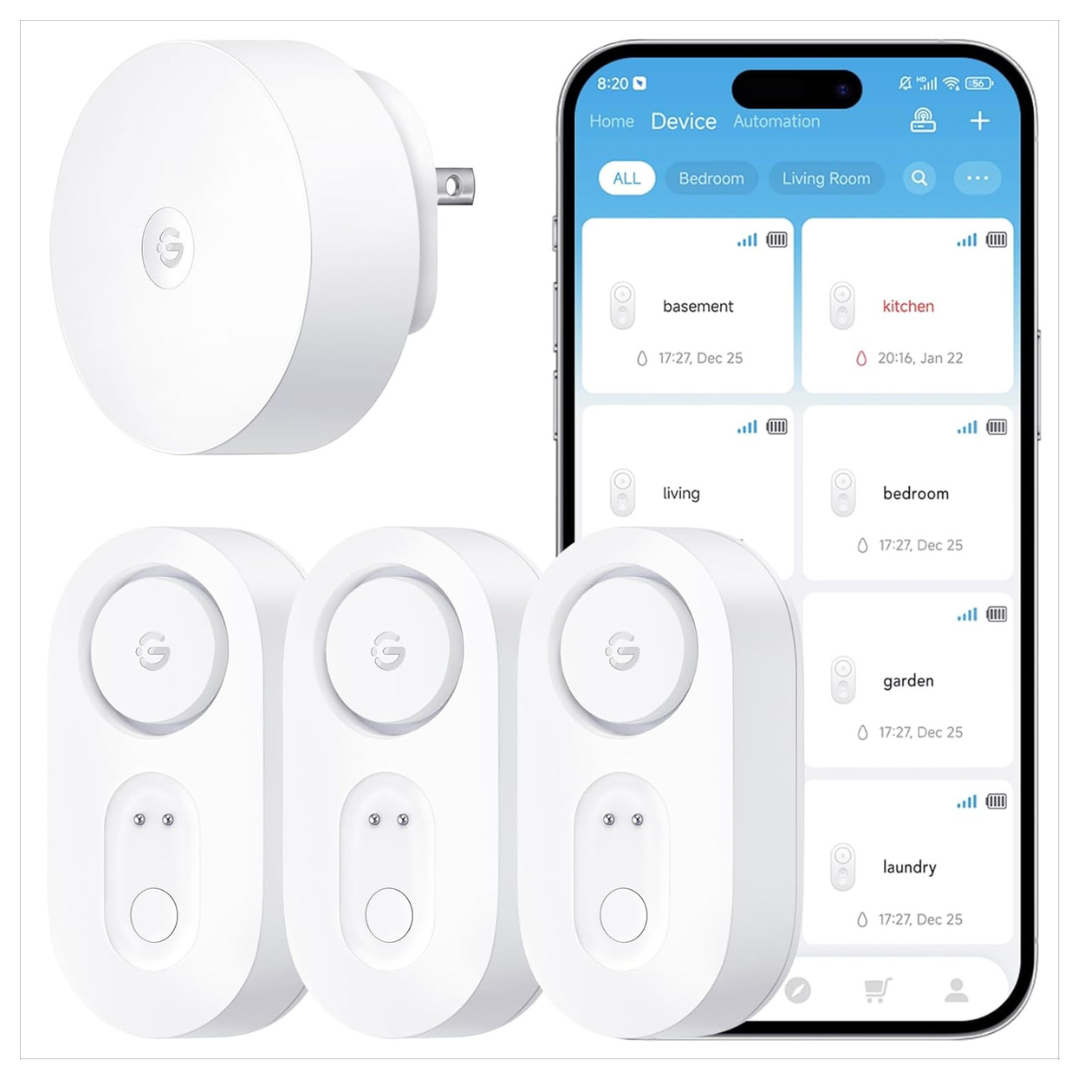 3-Pack GoveeLife Smart Water Leak Detector 1s + WiFi Gateway Alarm