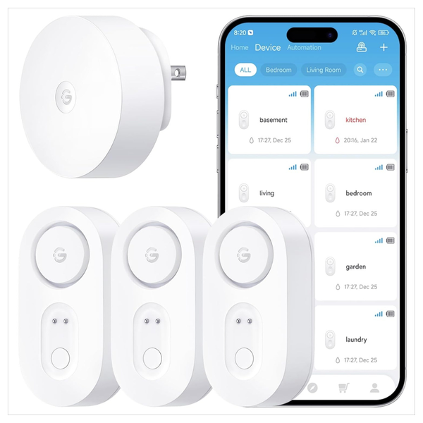 3-Pack GoveeLife Smart Water Leak Detector 1s + WiFi Gateway Alarm