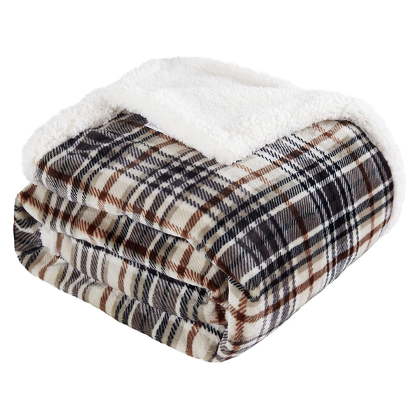 60" x 70" Touchat Sherpa Plaid Soft Throw Blanket (Brown)