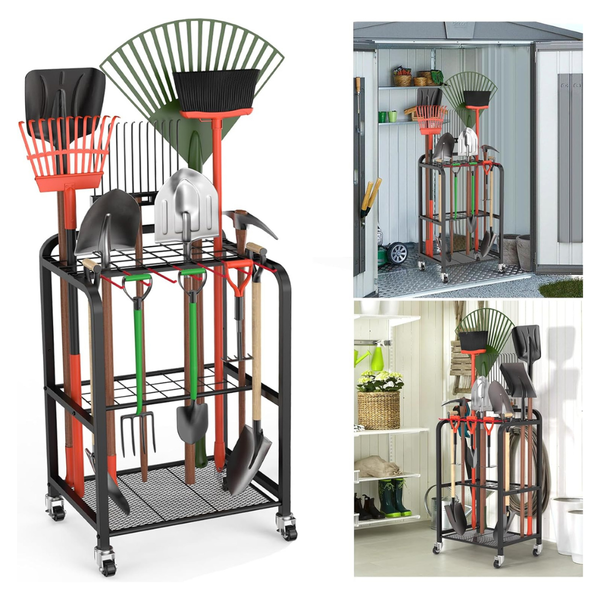 Yard Tool Organizer and Storage With Wheels