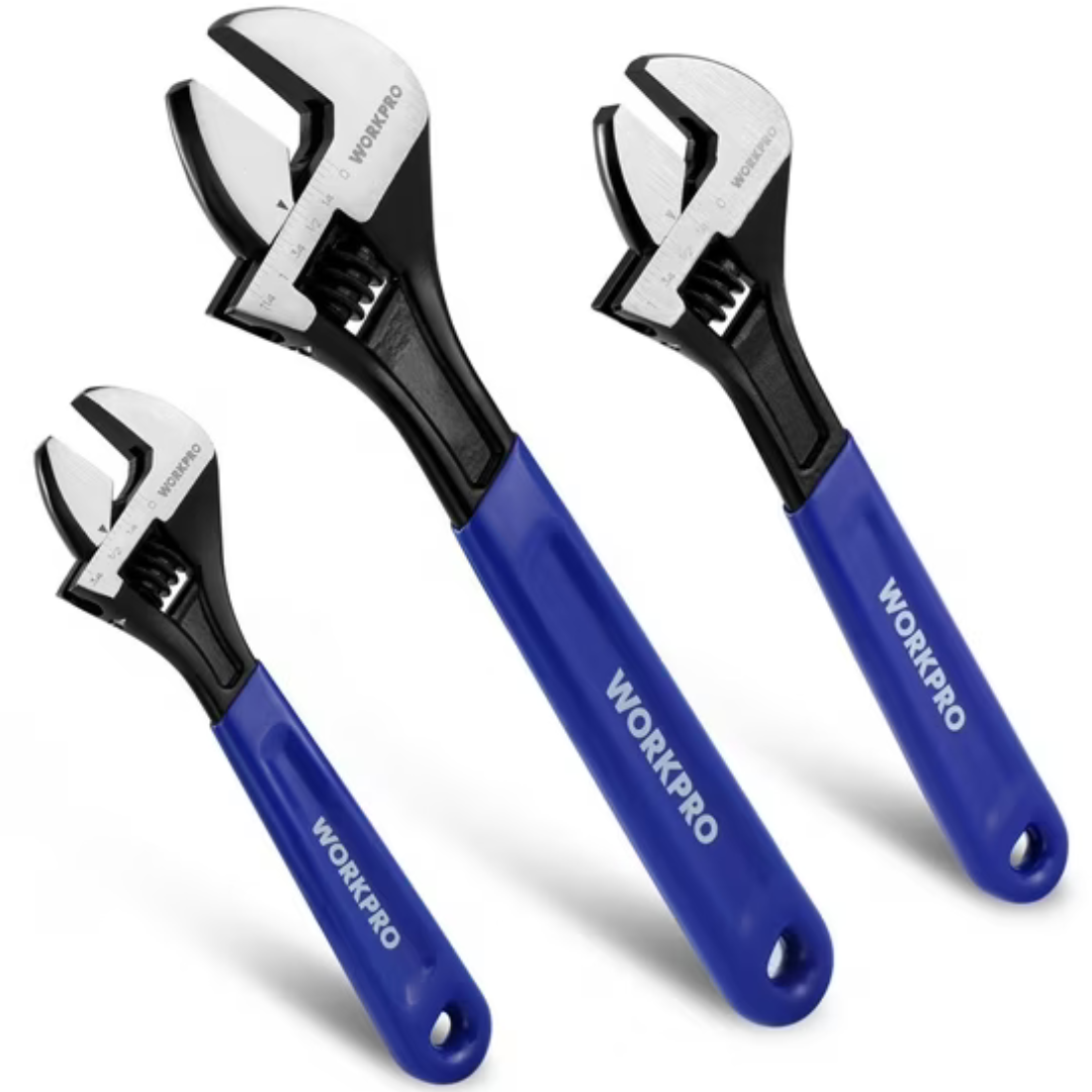 WORKPRO 3-Piece Adjustable Wrench Set With Ergonomic Grip