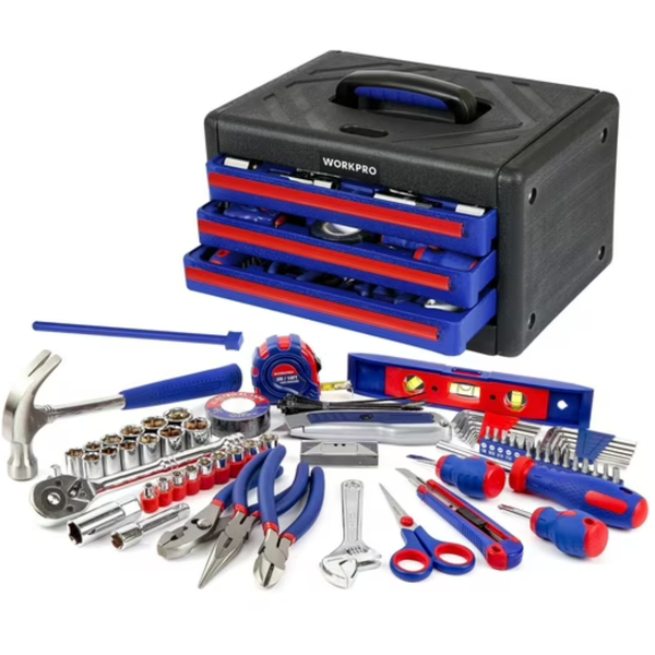 125-Piece WORKPRO Mechanics Tool Set With 3-Drawer Heavy Duty Metal Box