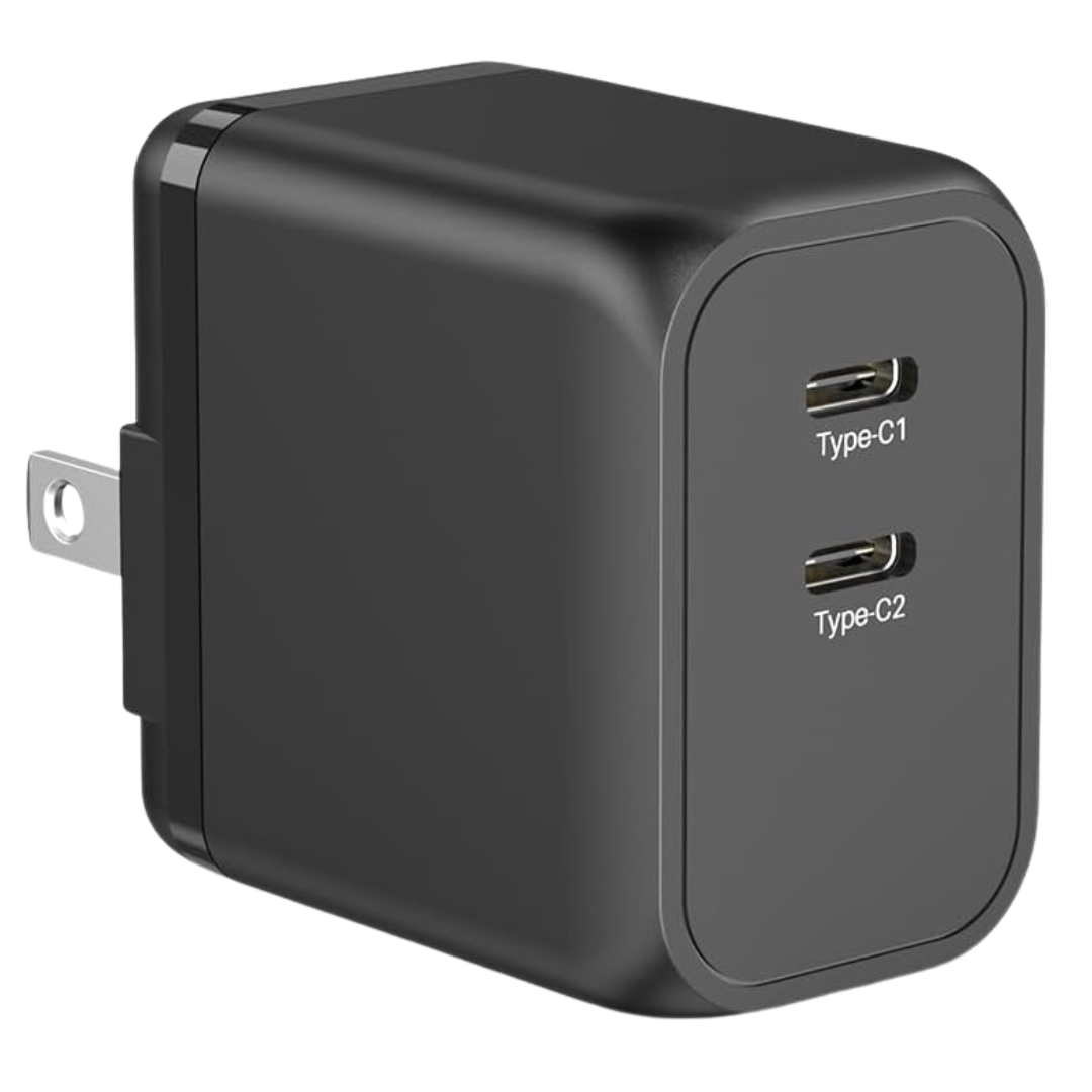 45W GaN 2-Port USB-C PD Foldable Wall Charger (Black)