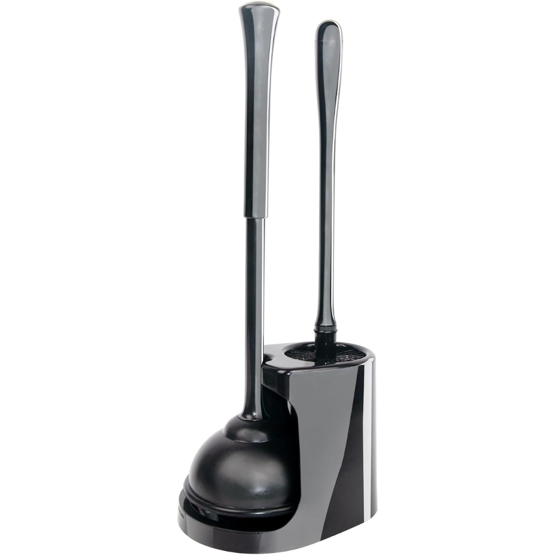 Celox Black Toilet Plunger & Brush Set with Holder