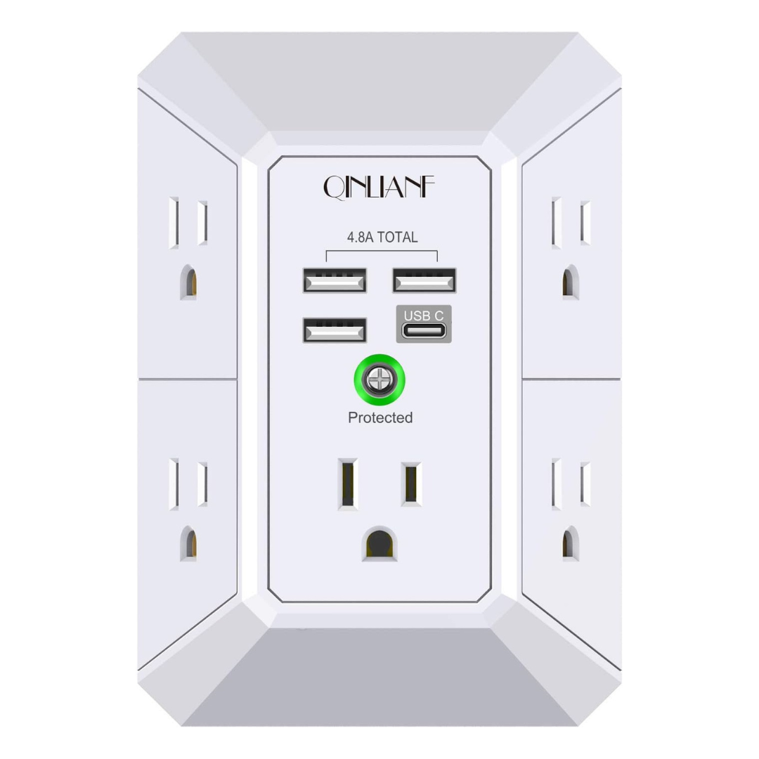 3-Sided 5-Outlet 1680J Surge Protector Power Strip