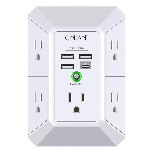 3-Sided 5-Outlet 1680J Surge Protector Power Strip