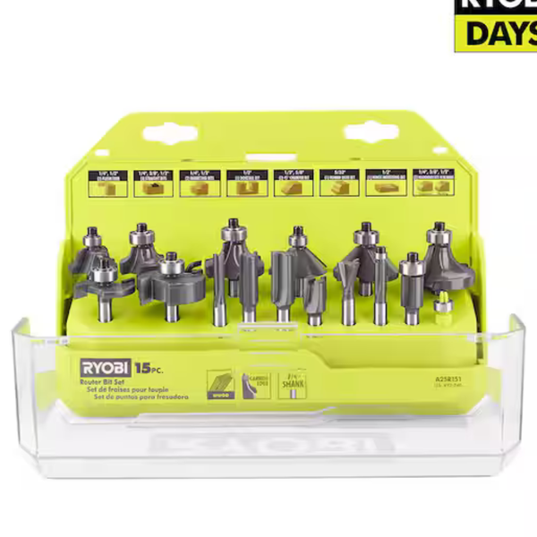 15-Piece RYOBI Shank Carbide Router Bit Set