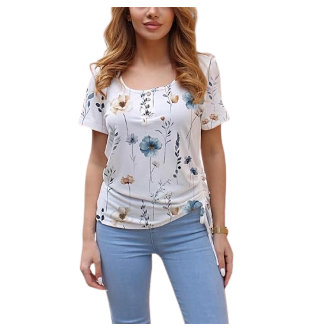 Women's Summer Casual Scoop Neck Floral Tops