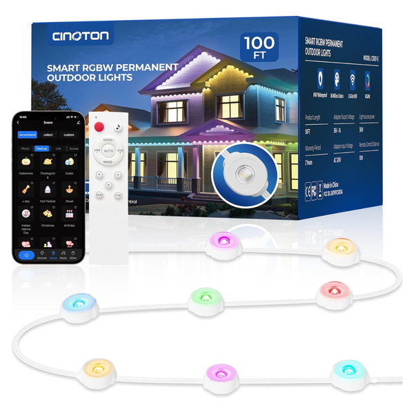 100ft, Smart RGBW+IC Eaves Lights With 60LEDs