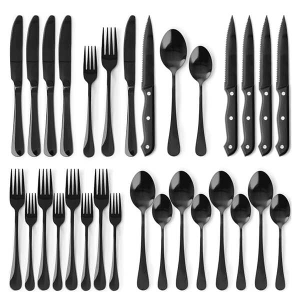 25-Piece Astercook Steak Silverware Knives Set (Black)