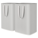 2-Pack Large 80L Collapsible Laundry Hamper Baskets With Handles (Gray)