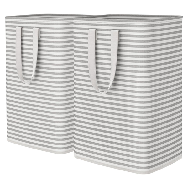 2-Pack Large 80L Collapsible Laundry Hamper Baskets With Handles (Gray)