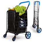 SereneLife Folding Utility Shopping Cart With Swivel Wheels (Blue)