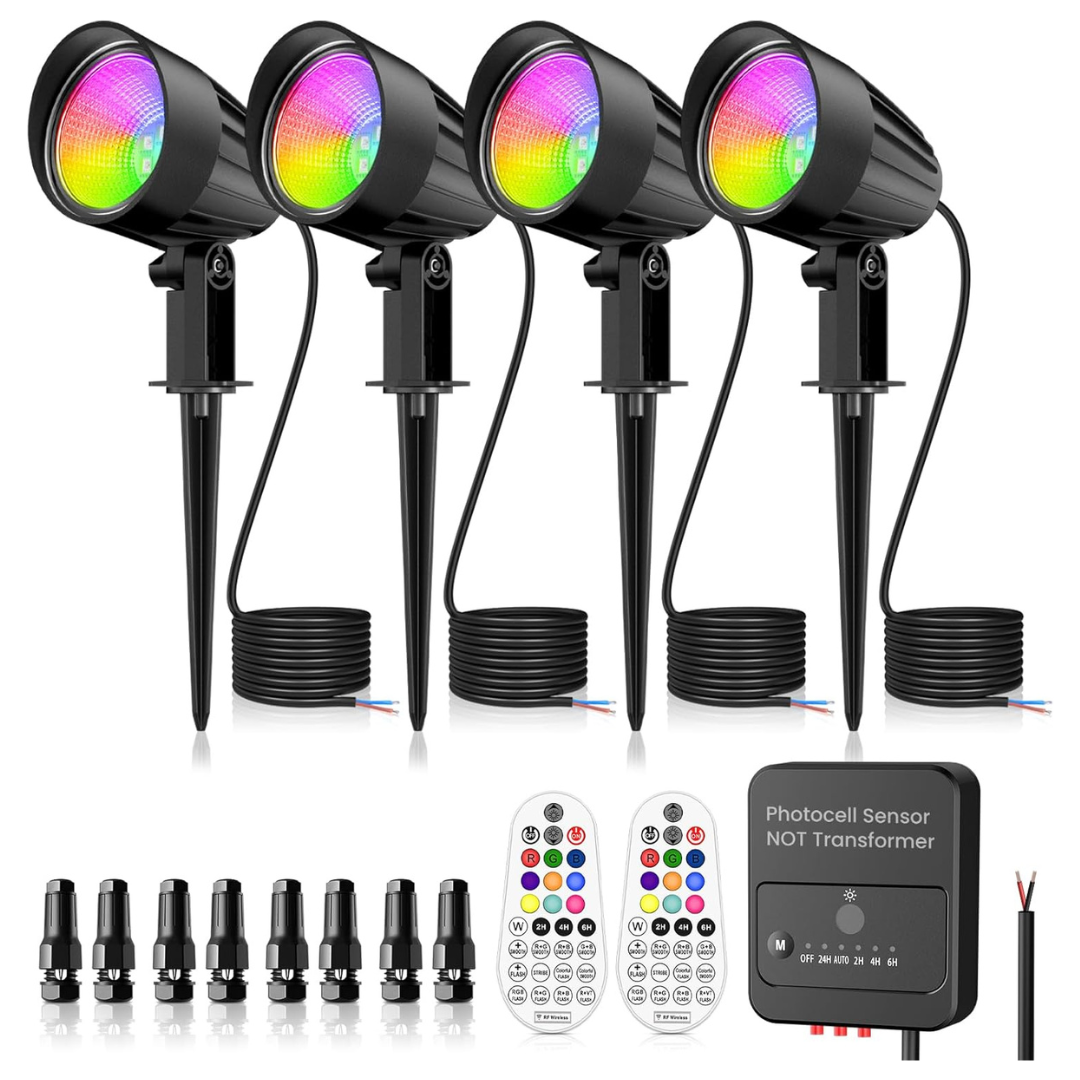 4-Pack 15W RGBW Low Voltage Landscape Color Changing Spotlight