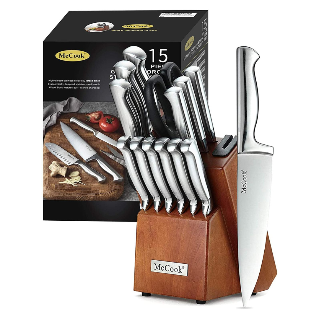 15-Piece McCook MC29 German Stainless Steel Kitchen Knife Block Sets