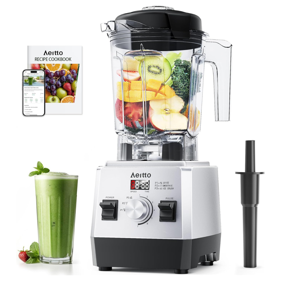 Aeitto 1800W Professional Countertop Blender With 68oz Jar (Silver)