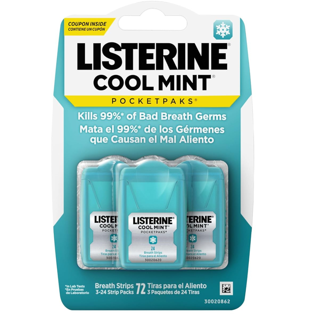 3-Pack Listerine Cool Mint Pocketpaks Breath 24-Strips