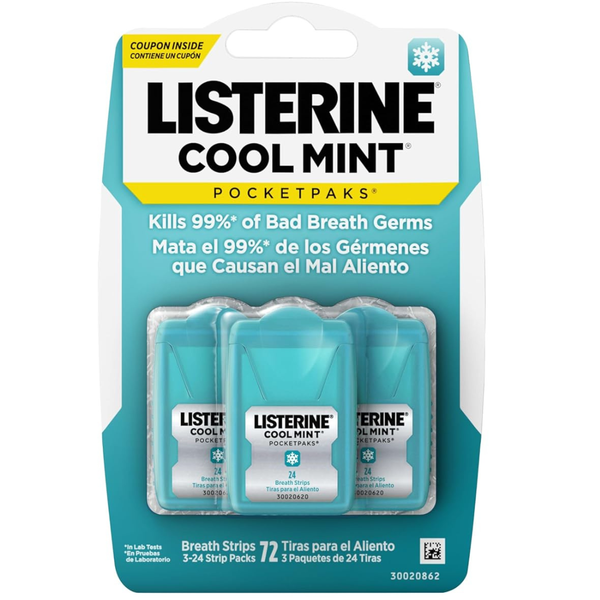 3-Pack Listerine Cool Mint Pocketpaks Breath 24-Strips