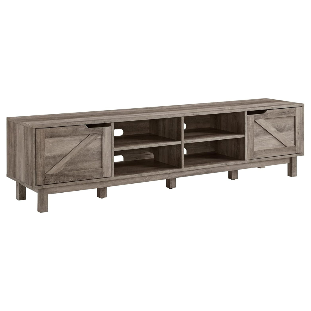 70" Walker Edison Tinsley Rustic Barn-Door Low TV Stand (Grey Wash)