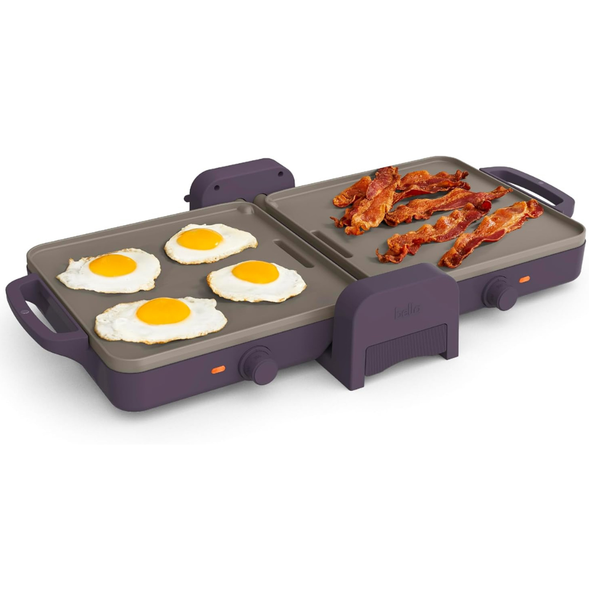 Bella 1500W Ceramic Fold-N-Store Dual Temp Griddle (Plum)