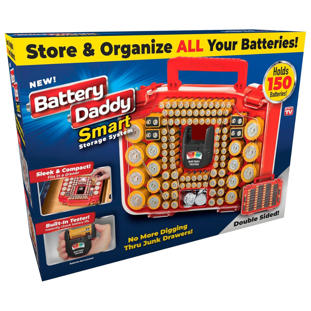 Ontel Daddy Smart 150 Battery Organizer Storage Case With Tester