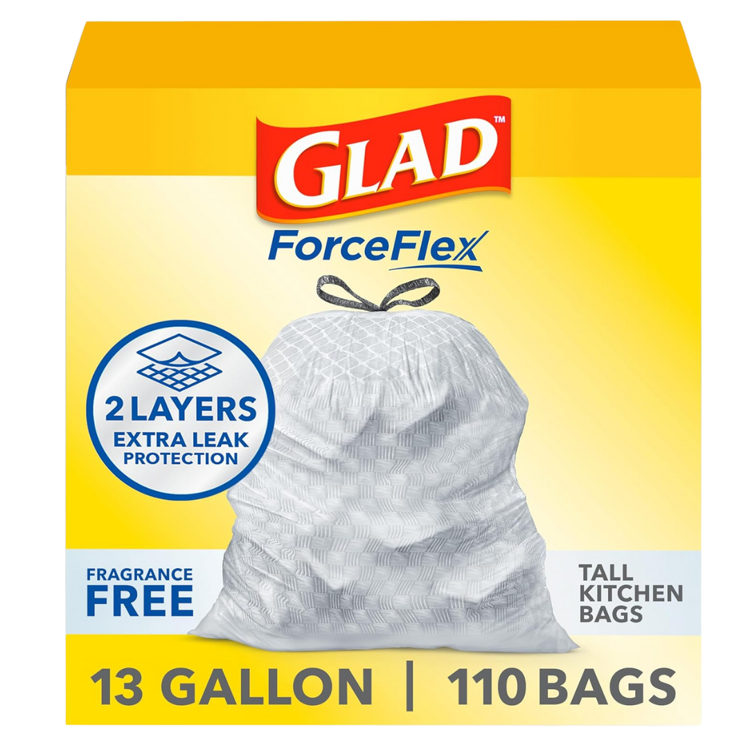 110-Count 13-Gal Glad ForceFlex Tall Kitchen Drawstring Trash Bags
