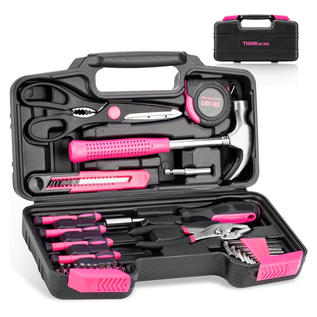 40-Piece Thinkwork Household Hand Pink Tool Kit With Toolbox