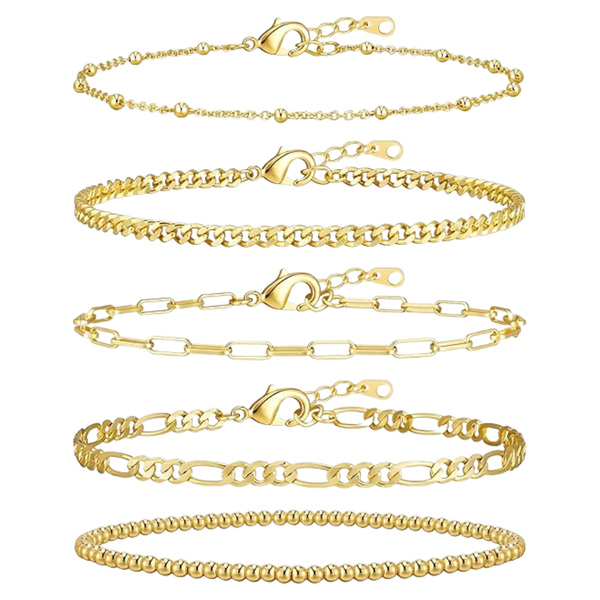 Women's 14K Gold Plated Stackable 6.8" Bracelet Stack Set
