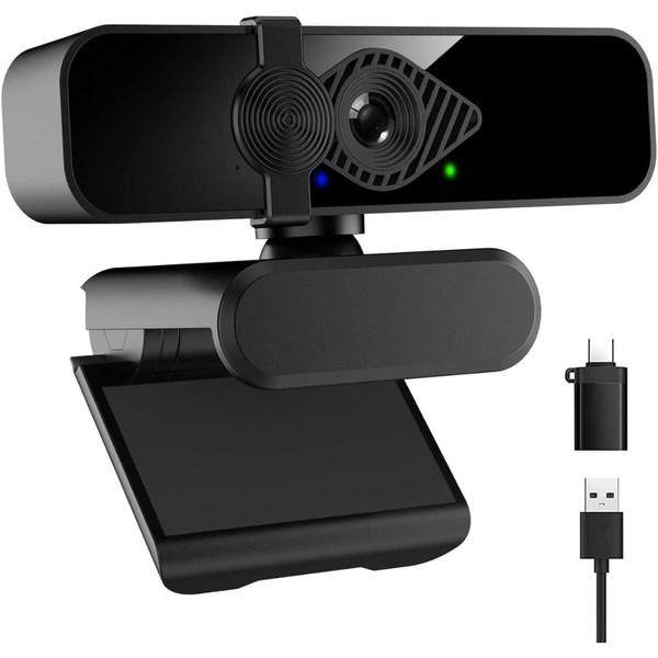 2K Ultra HD Computer Webcam W/ Microphone & USB-C Adapter