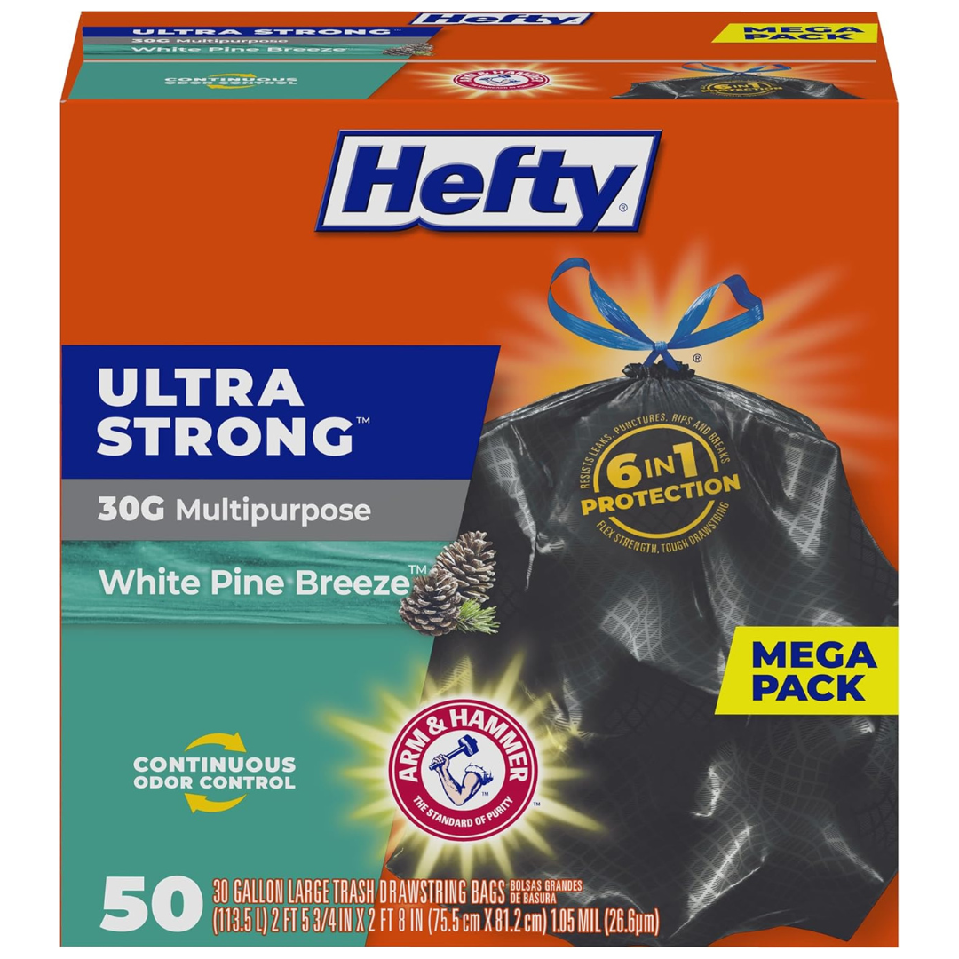 50-Count Hefty Ultra Strong 30-Gallon Drawstring Trash Bags
