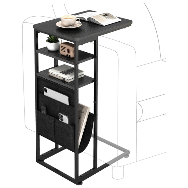 3-Tier C-Shaped End Table With Storage Shelves And Bag